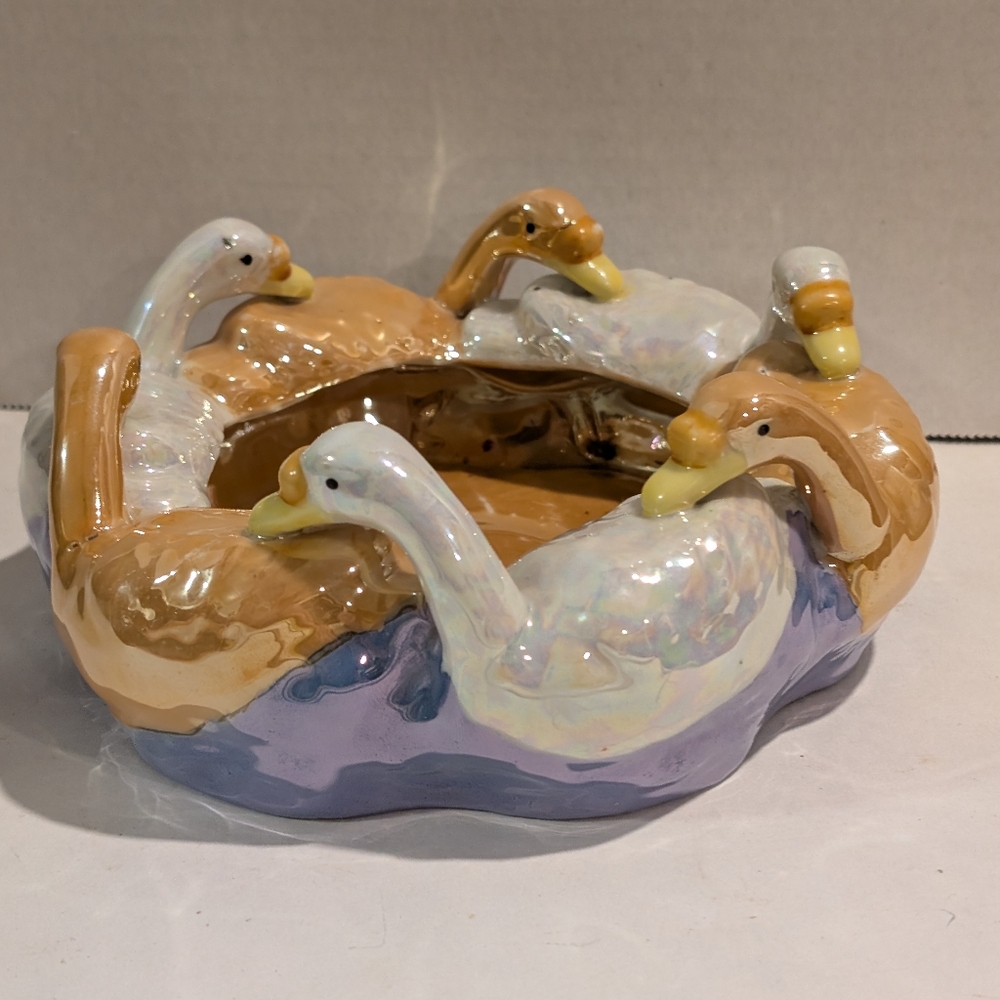 Vintage Lusterware Swan Bowl Ashtray Made Japan 6 Swans Vintage Home Decor.